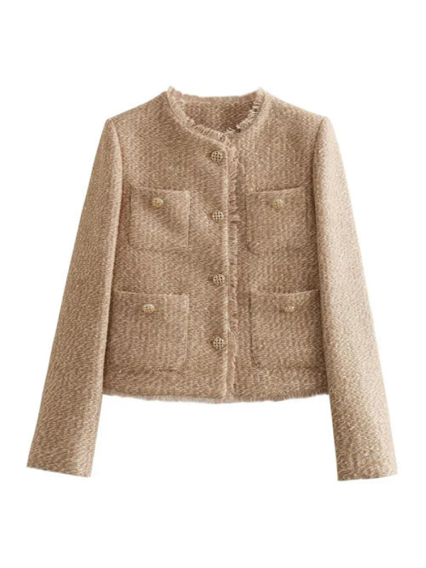 Elegant Textured Tweed Button-Up Jacket