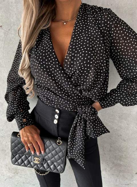 Ava Blouse | V-Neck Wrap Blouse with Puff Sleeves